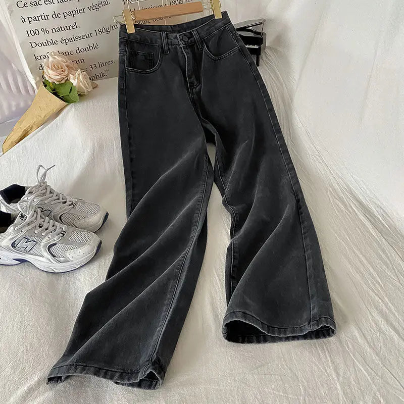 Vintage High-waisted Loose-fit Slimming Straight-leg Jeans For Women Trendy Long Trousers A Retro Flair.