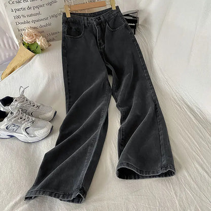 Vintage High-waisted Loose-fit Slimming Straight-leg Jeans For Women Trendy Long Trousers A Retro Flair.