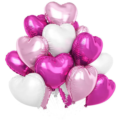 12 Stück babyrosa cremeweiße herzförmige Folienballons 18 Zoll Herzballon für Geburtstag, Jahrestag, Hochzeit, Valentinstag, Party.