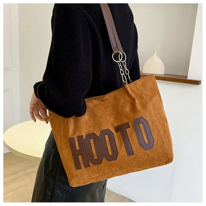 Solid Color Shoulder Bag, Trendy Letters Tote Bag, Canvas Campus Handbag for Women, Office,College,Work,Travel Hand Bags Bolsa