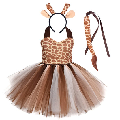 Halloween Tier Cosplay Kostüm für Kinder Wald Thema Kühe Tiger Giraffe Leopard Zebra Tutu Kleider Performance Tanz Sets