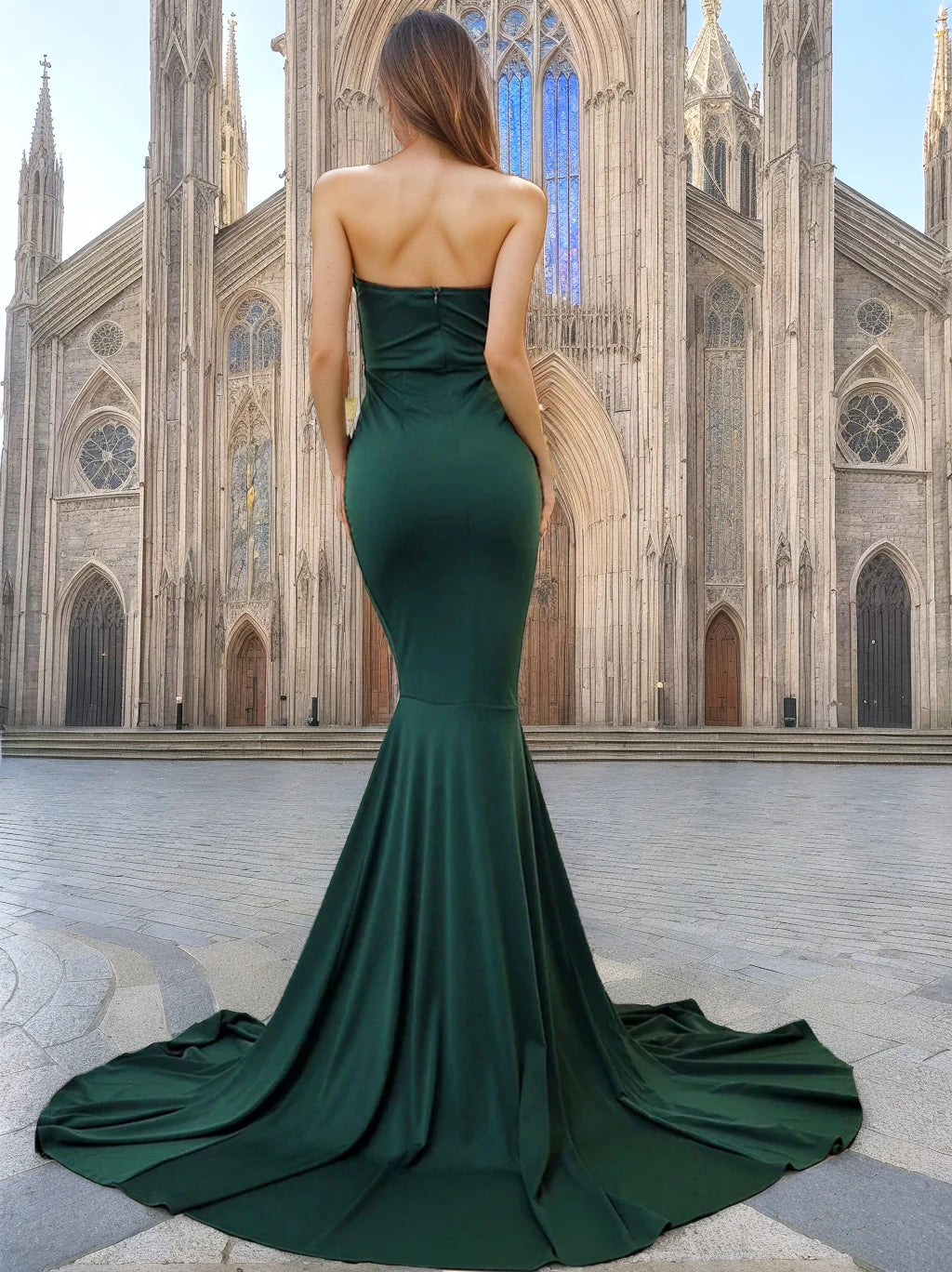 Sexy trägerloses langes schwarzes Maxikleid mit Vorderschlitz, nackte Schulter, rot, Damen-Abend-Sommer-Nachtkleid, Party, Umstandskleider