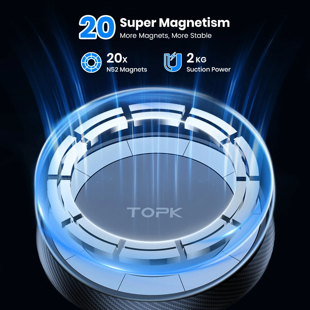 TOPK for Magsafe Car Phone Holder,Powerful Magnetism Premium Quality Single-Hand Operation Metal Hook Magnetic Car Phone Mount.