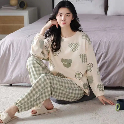 Gebündelte Füße Pyjama Frauen Frühling Herbst Langarm Terylen Baumwolle Frauen Herbst-Winter Plus-Size-Freizeit Herbst Home Wear Set.