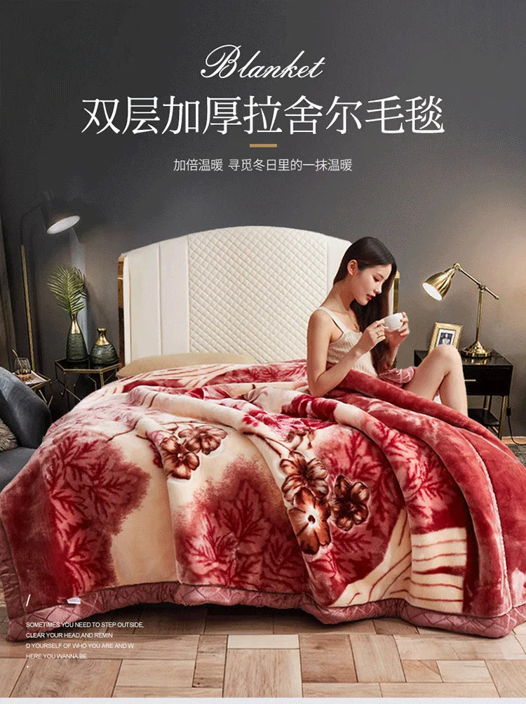 Double Layer Raschel Blankets Soft Warm Faux Fur Mink Throw Thicken Fluffy Microfiber Plush Weighted Blankets For Beds.
