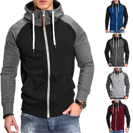 Men's Hoodies Long Sleeve Sweatshirts for Men Zipper Hooded Pullover High Neck Mens Sweatshirt Top Jacket Coat Black Sweater.