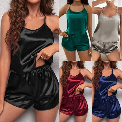 Damen Nachtwäsche sexy Spitze Satin Pyjama Sets Nachtwäsche ärmellose Tops Shorts 2 Stück Sets Pyjama Sets für Frauen Pyjama.