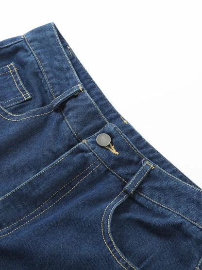 Retro Classic Denim Jacket Pants 2pcs Set Strap Coat Women Straight Leg Pants Autumn Stylish Women's Casual Suit.