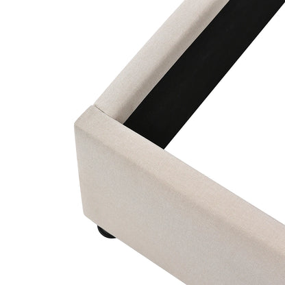 KOMHTOM Hydraulisches Doppelbett 180x200cm mit Polster, Lattenrost aus Holz, Metallrahmen, Leinen, Beige