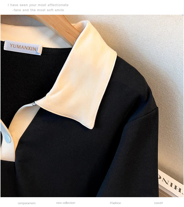 170kg plus size Damen büste Herbst lose Revers Langarm Sweatshirt schwarz rot 6xl 7xl 8xl 9xl 10xl 11xl