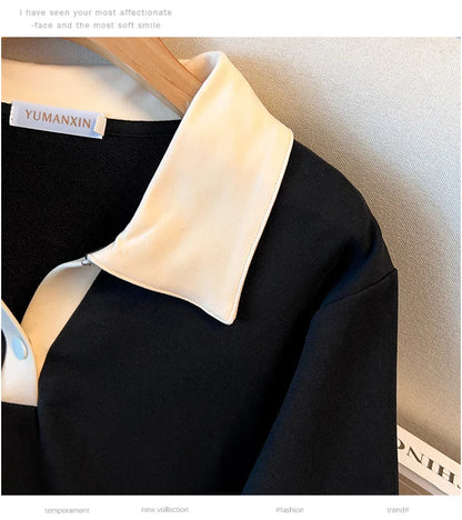 170kg plus size Damen büste Herbst lose Revers Langarm Sweatshirt schwarz rot 6xl 7xl 8xl 9xl 10xl 11xl