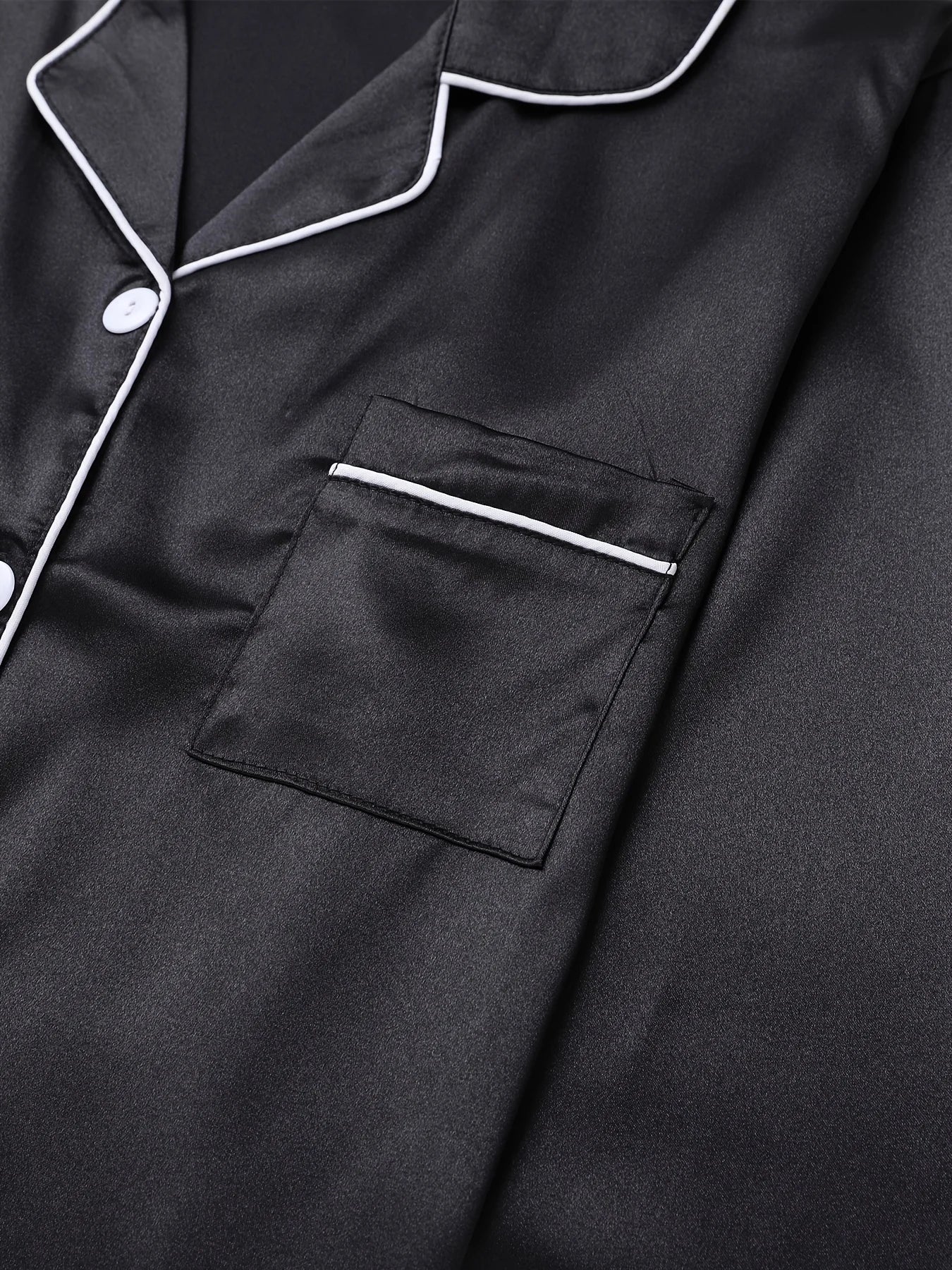 Solides Pyjama-Set mit langen Ärmeln, Knopfleiste, Revers, Oberteil und Hose, Pyjama-Set, Damen-Nachtwäsche und Loungewear.