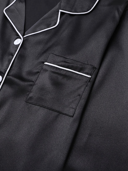 Solides Pyjama-Set mit langen Ärmeln, Knopfleiste, Revers, Oberteil und Hose, Pyjama-Set, Damen-Nachtwäsche und Loungewear.