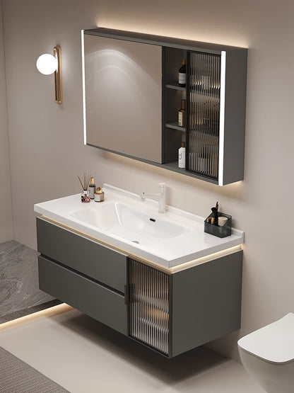 Cremefarbener Wind-Badezimmerschrank, integriertes Waschbecken aus Keramik, WC-Waschbecken-Kombination