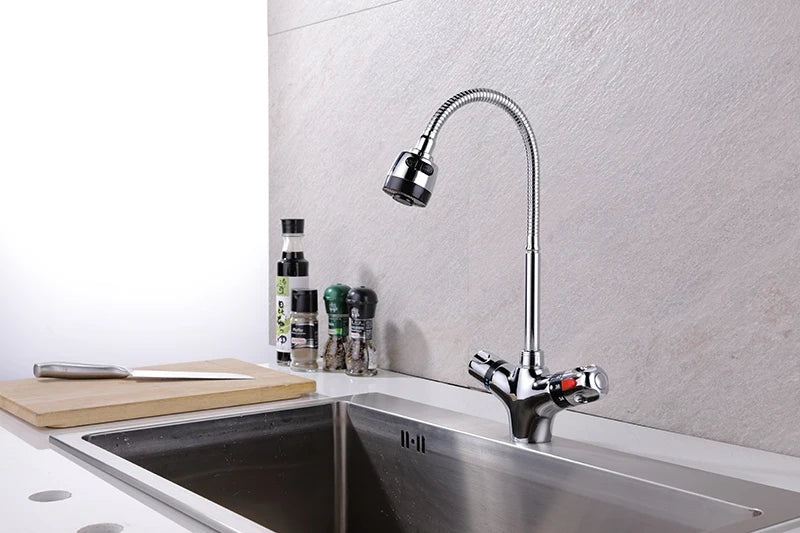Brass chrome finish Kitchen Mixer tap Cold and Hot Kitchen thermostatic faucet Constant temperature mixer basin faucet