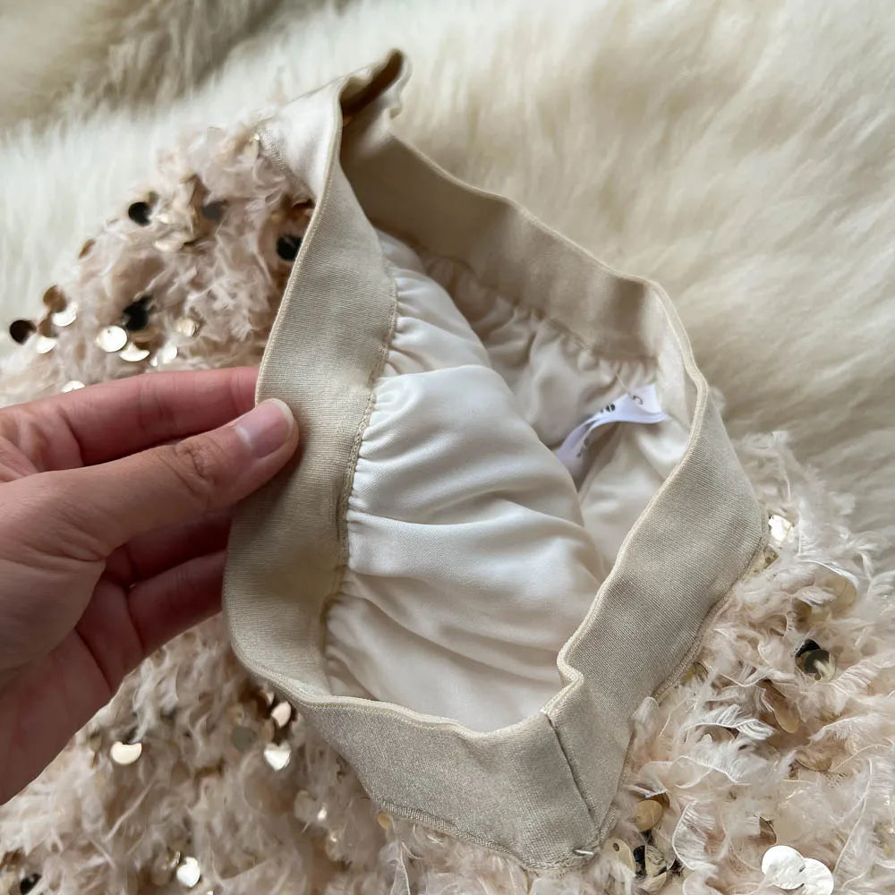 Skirts Women Autumn High Waist Midi Sequined Elegant Korean Fashion Back Slit A-line Loose Casual Simple All-match Faldas Largas.