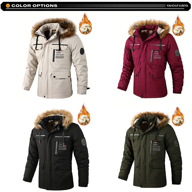 New Winter Men Outwear Fleece Warm Removable Hooded Hiking Jacket Men Outdoor Windproof Casual Fashion Jacket Coat Male Clothing.