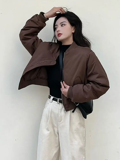 Damen-Bomberjacken, locker, einfarbig, kurz, Winter, braun, für Damen, Baseball-Fliegermäntel, günstige Angebote, neue Produkte, hübscher, schicker Luxus.