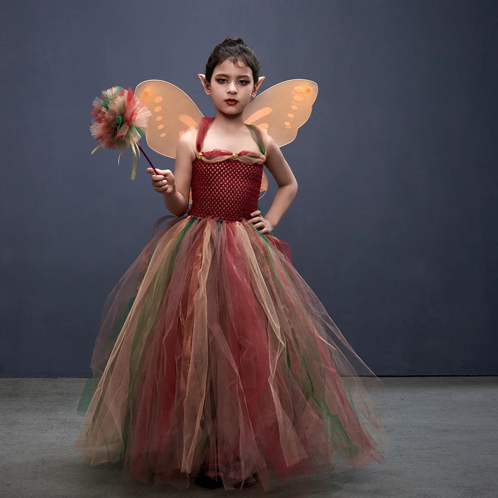 Wald Fee Prinzessin Kostüm für Halloween Geburtstag Party Phantasie Kleid Herbst Kinder Woodland Nymph Pixie Kleid Tutu Kleid Flügel.