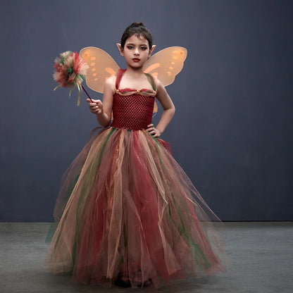 Wald Fee Prinzessin Kostüm für Halloween Geburtstag Party Phantasie Kleid Herbst Kinder Woodland Nymph Pixie Kleid Tutu Kleid Flügel.