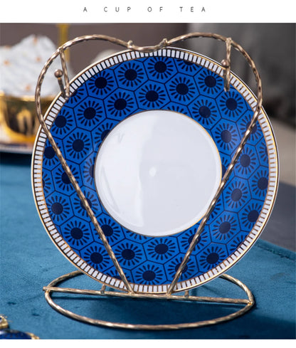 Elegant Cup and Saucer Set Bone China Sugar Jar Milk Jug Coffee Pot Set Cyan Magnolia Home English Mug Teaset Dessert Plate