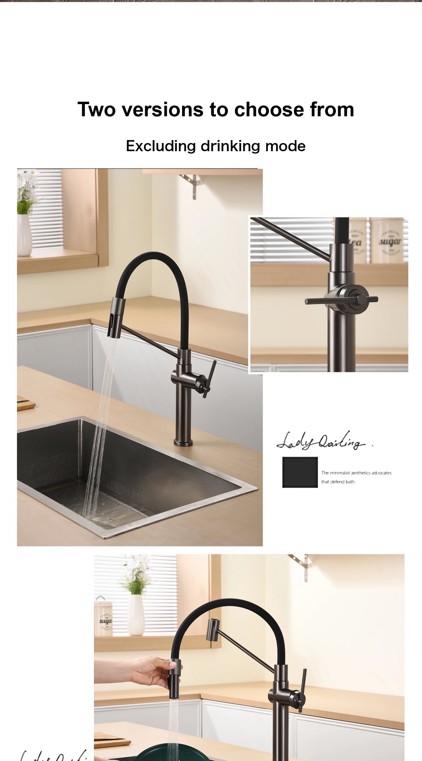 Modern chrome brass pull-out hot and cold water single hole kitchen faucet luxury 2 function drinking water mode sink faucet
