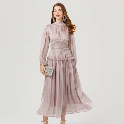 Französisch Luxus Kristall Perlen Quaste Glanz Roben Urlaub Frauen stehen Laterne Ärmel Rüschen plissiert formale Gelegenheit Ballkleid 622.