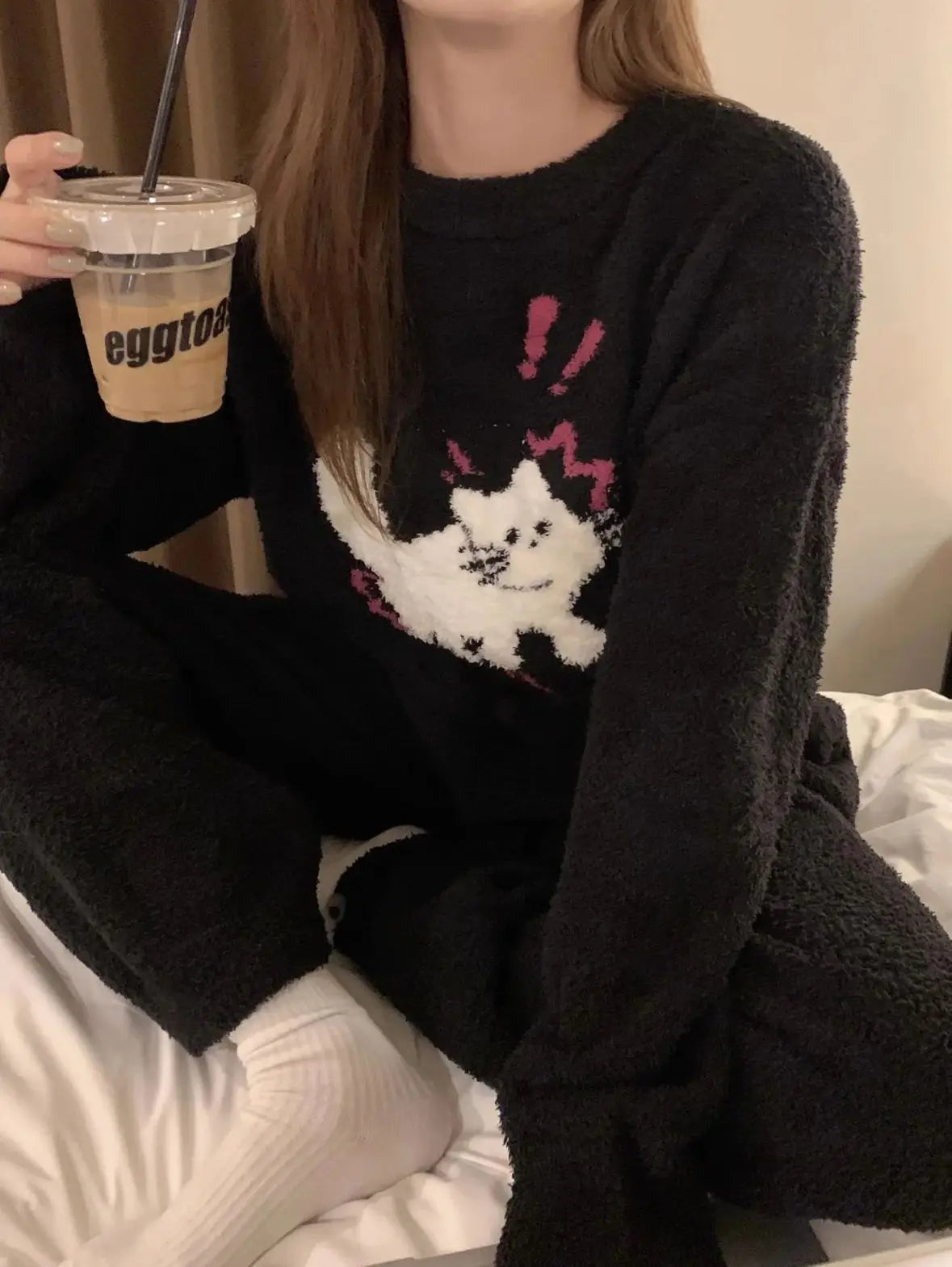 Kawaii Hello Kitty Pajamas Girl Sanrio Long-Sleeved Loungewear Sweet Young Student Girl  Warm Home Clothes Sleepwear Set