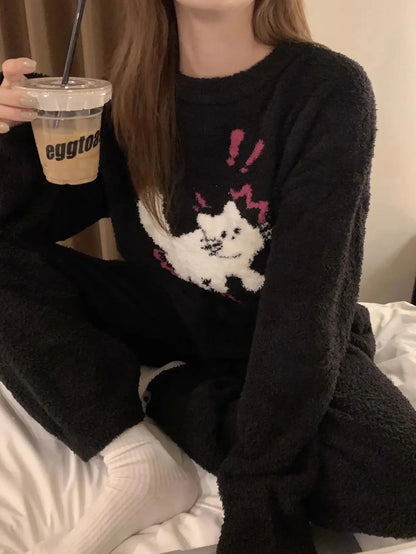 Kawaii Hello Kitty Pajamas Girl Sanrio Long-Sleeved Loungewear Sweet Young Student Girl  Warm Home Clothes Sleepwear Set