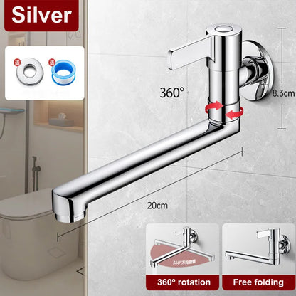 Wall-mounted Faucet Mop Pool Tap Single Hole Faucet Brass 360º Free Spin Single Cold Faucet Kitchen Sink Faucet