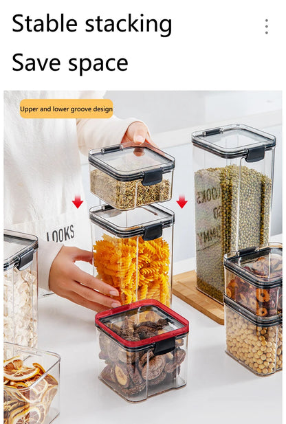 Dry Food Storage Box Food Containers Transparent Stackable Kitchen Spaghetti Noodles Sealed Tank Cans Organizers Bottles.