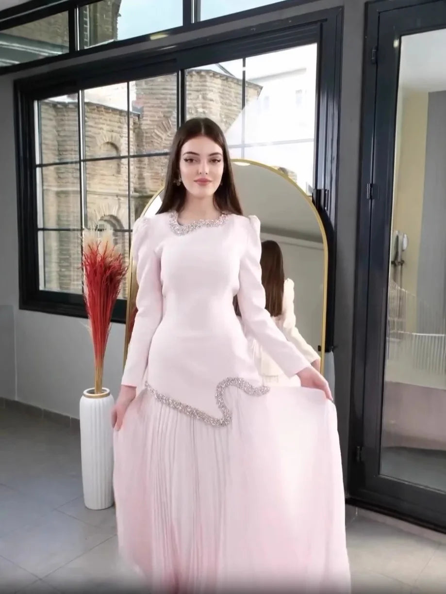 Eid Women Dress Muslim Abaya Pleated Shirt Skirt 2 Piece Set Diamond Party Ramadan Long Dresses Vestidos Largos Arab Long Robe.