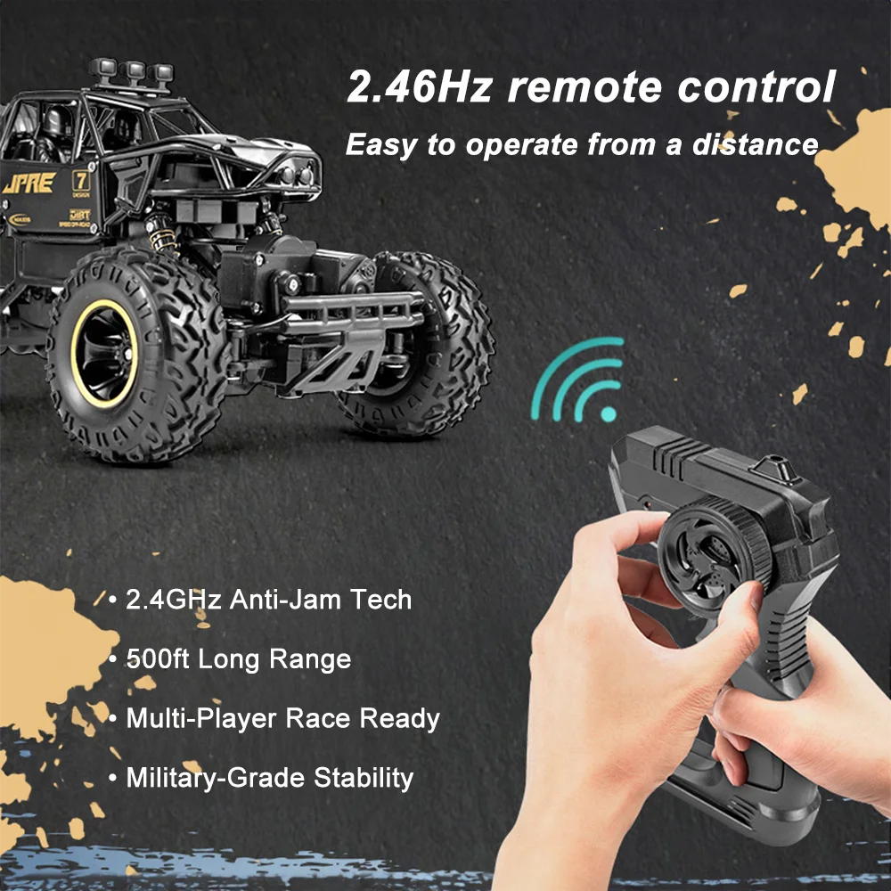 Off-Road vehicle 4WD Drive 2.4GHz Remote Control 45-degree Climbing Car Toy for Sandy Rocky Terrain Gifts for Boys Age 6-12.
