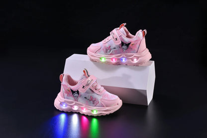 Kids'Casual Shoes Girls Led Light Cartoon PU Leather Spring Fashion Flat Bottom Anti-slip Soft Bottom Pink Purple Size 21-30.