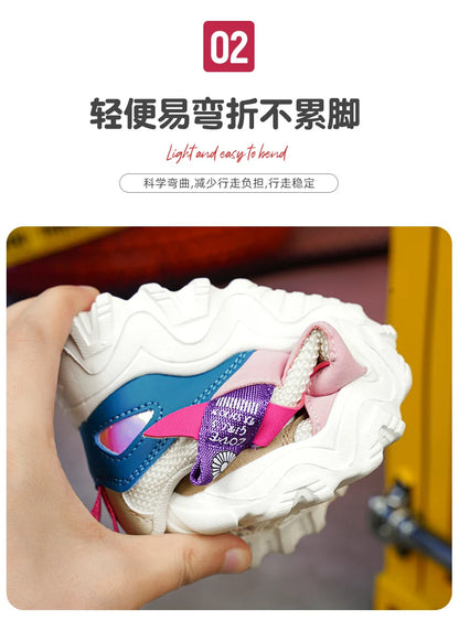 Fashion Children Shoes Girls Sneaker Black Pink PU Leather Platform Casual Sneaker School Tennis Sports Shoes for Girls.