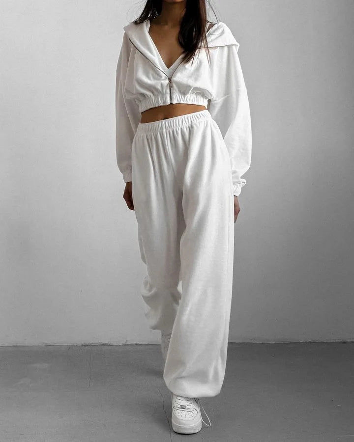 Fall Winter Women's Fashion Hooded Stand Collar Sweatshirt Set Casual Loose Fit Two Piece Streetwear Lounge Gym Ourdoor Outfit