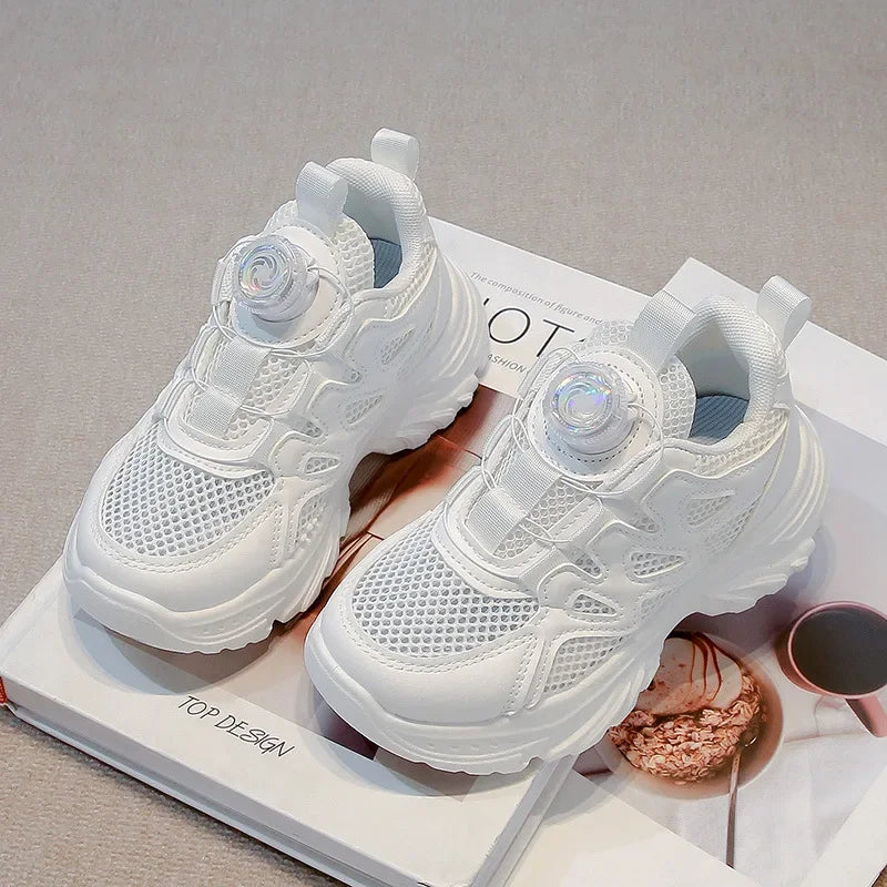 Kids Running Shoes Rotating Button Children Sports Shoes Mesh Breathable 2025 Brand New Children Sneakers Thick Comfortable.