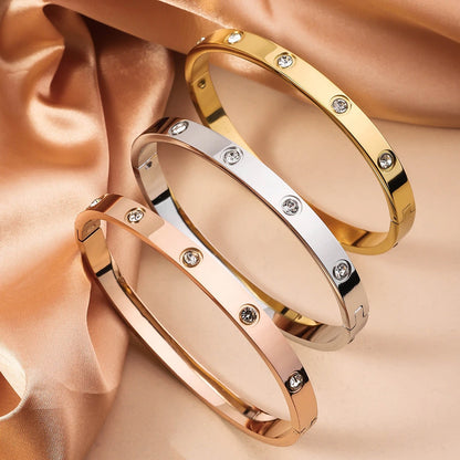 UILZ 316L Stainless Steel Exquisite Nail Brand Bracelets For Women American Trendy Shining Zircon Screw Not fading Bangle Gift.