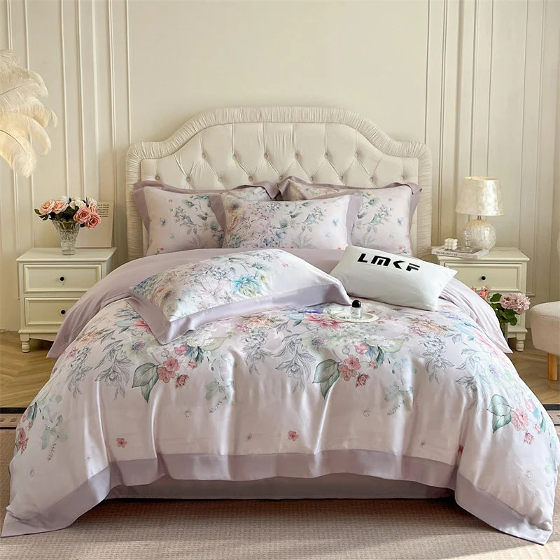 Flowers Prints Bedding Set Lyocell Eucalyptus Fiber Super Soft Silky Cool Feeling Duvet Cover Bed Sheet/Fitted Sheet Pillowcases