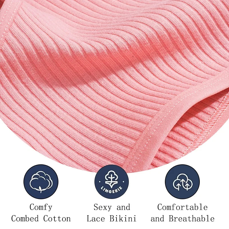 5PCS Women's Cotton Panties Sexy Low Waist Briefs Striped Underpants Female Comfortable Stretch Lingerie Ladies Soft Underwear.