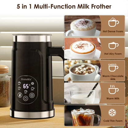 BioloMix 5-in-1 Milk Frother with Upgraded LED Display Touch Screen - Hot And Cold Foam Maker Milk Warmer for Coffee Latte.