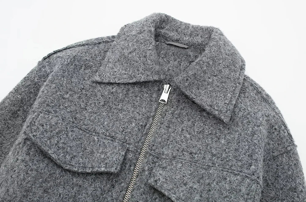 TRZA Frauen Mode Patch Taschen Mit Klappen Abgeschnitten Jacke Mantel Vintage Langarm Front Zipper Weibliche Oberbekleidung Chic Tops.