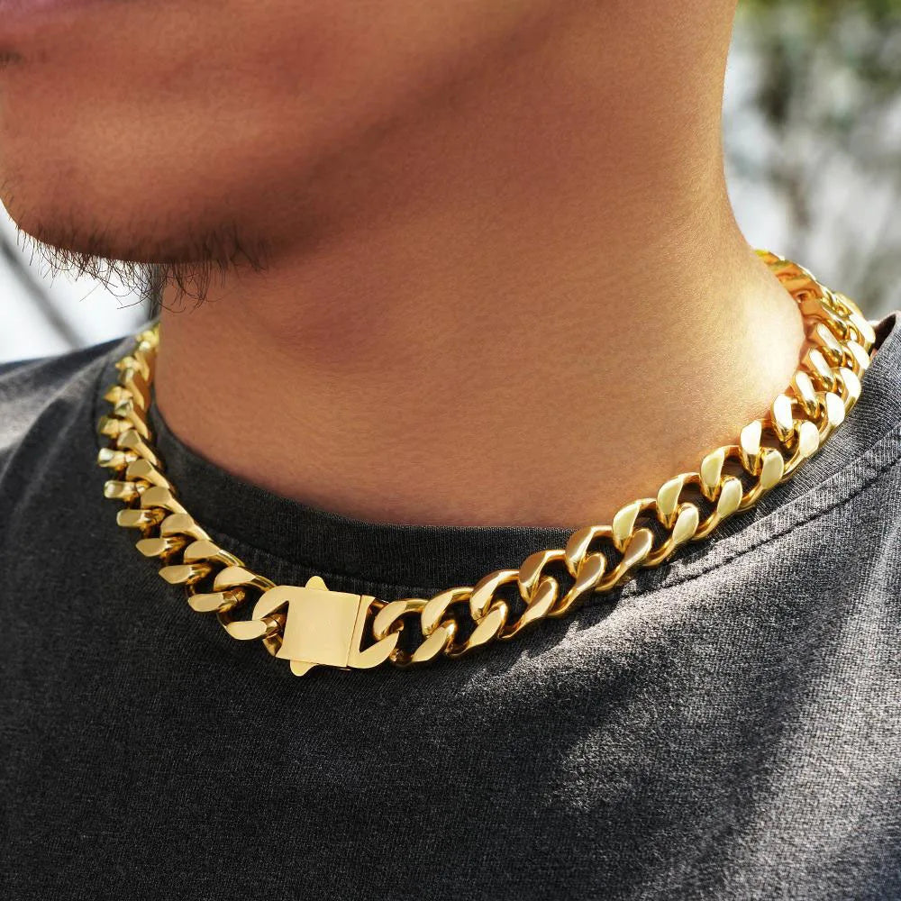 316 Stainless Steel Plated 18k Gold Fashion 8.10.12mm Encrypted Cuban Chain Miami Rap Hip Hop Men's Bracelet Accessory