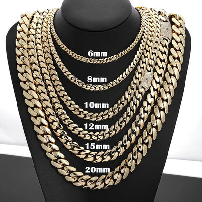 6/8/10/12/15/20mm Monaco Cuban Chain Necklace Hip Hop 14k Gold Plating Cuban Chain Bracelet Hip Hop Jewelry.