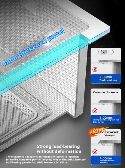 Silver 304 Stainless Steel Waterfall Kitchen Sink Multifunctional Scratch and Wear Resistant Large Single Slot Undermount Basin