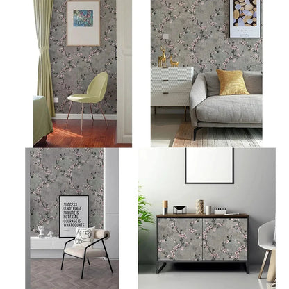 Vintage Floral Grün Grau Peel And Stick Tapete Blume Selbstklebende Tapete Schlafzimmer Dekor Möbel Renovieren Wandaufkleber