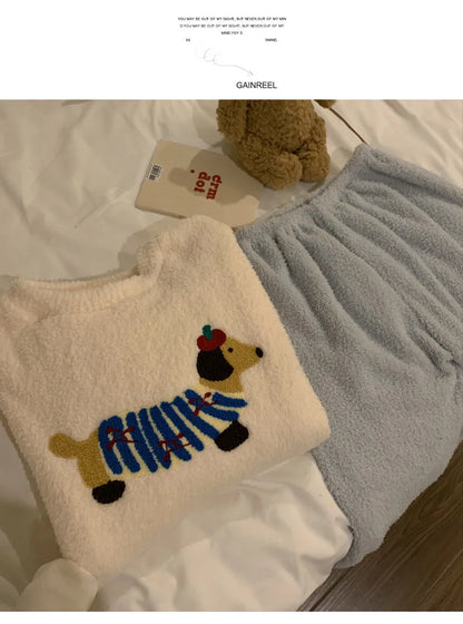 Kawaii Hello Kitty Pajamas Girl Sanrio Long-Sleeved Loungewear Sweet Young Student Girl  Warm Home Clothes Sleepwear Set.