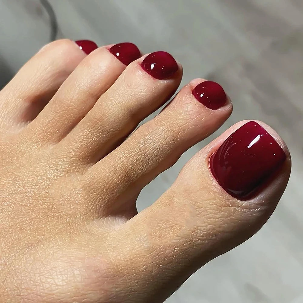 24 PCS Red/White/Black/Yellow/Wine Red Toenails Fake Toe Nails Natural  -Solid Color Square Press on Toenails Short