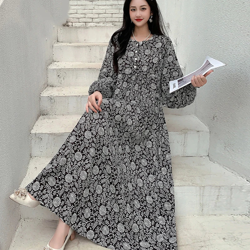Kleid Frauen Kleidung plus Größe Frühling Sommer böhmischen Strand koreanischen Stil Blumen Vintage Vestidos Robe lose Kleider übergroß