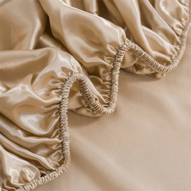 Satin Bed Sheets, Queen Size Sheets Set, 4 Pcs Silky Bedding Set   1 Deep Pocket Fitted Sheet + 1 Flat Sheet + 2 Pillowcases.